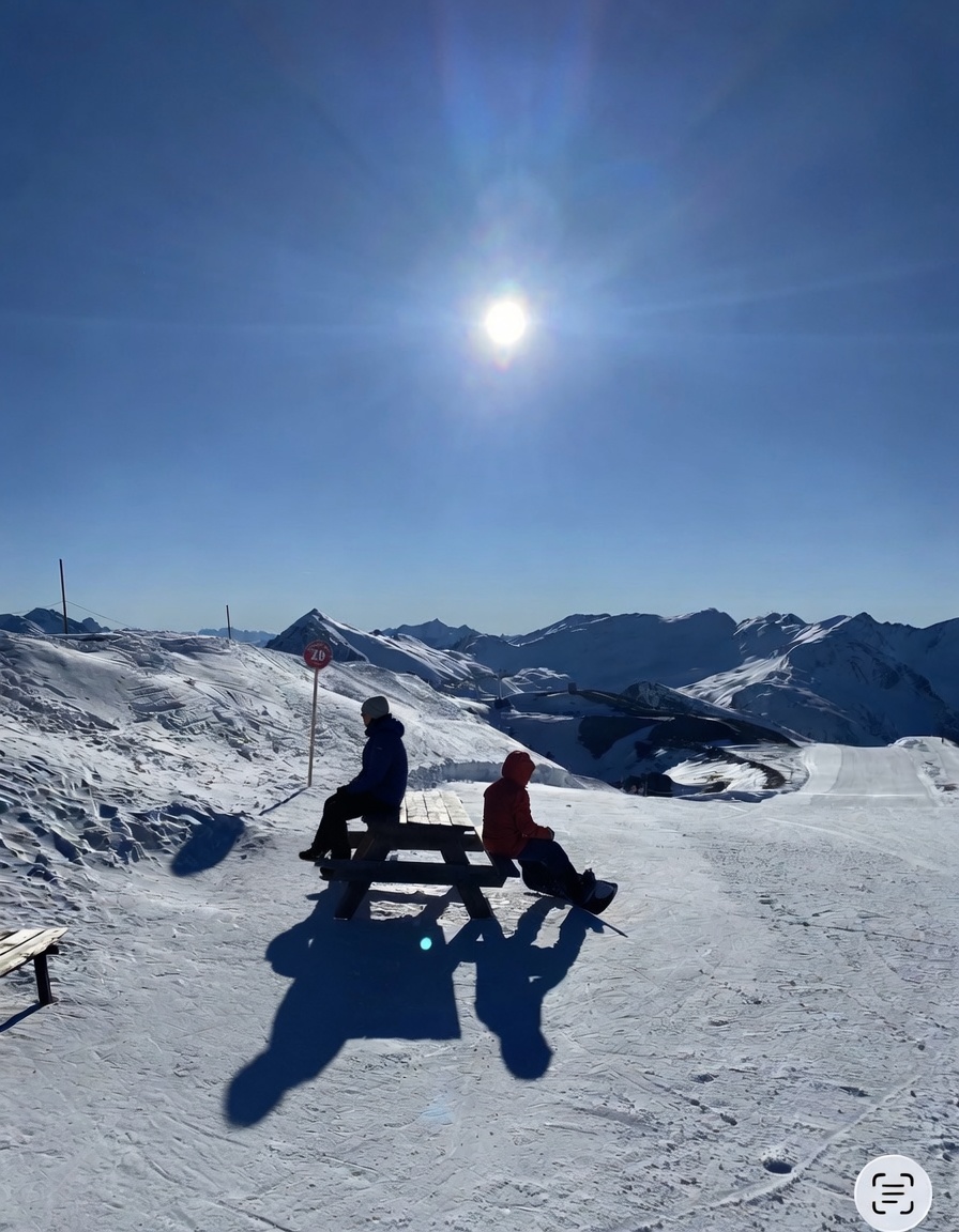 Sommets alpins enneigés baignés par la lumière chaude du coucher de soleil